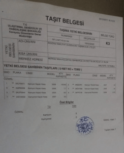 Akdeniz Ekspres Taşıt Belgesi
